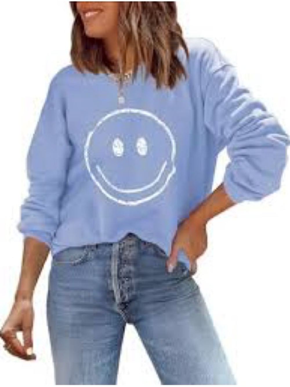 PROMESA | Smiley Face Knit Sweater in Light Blue | M